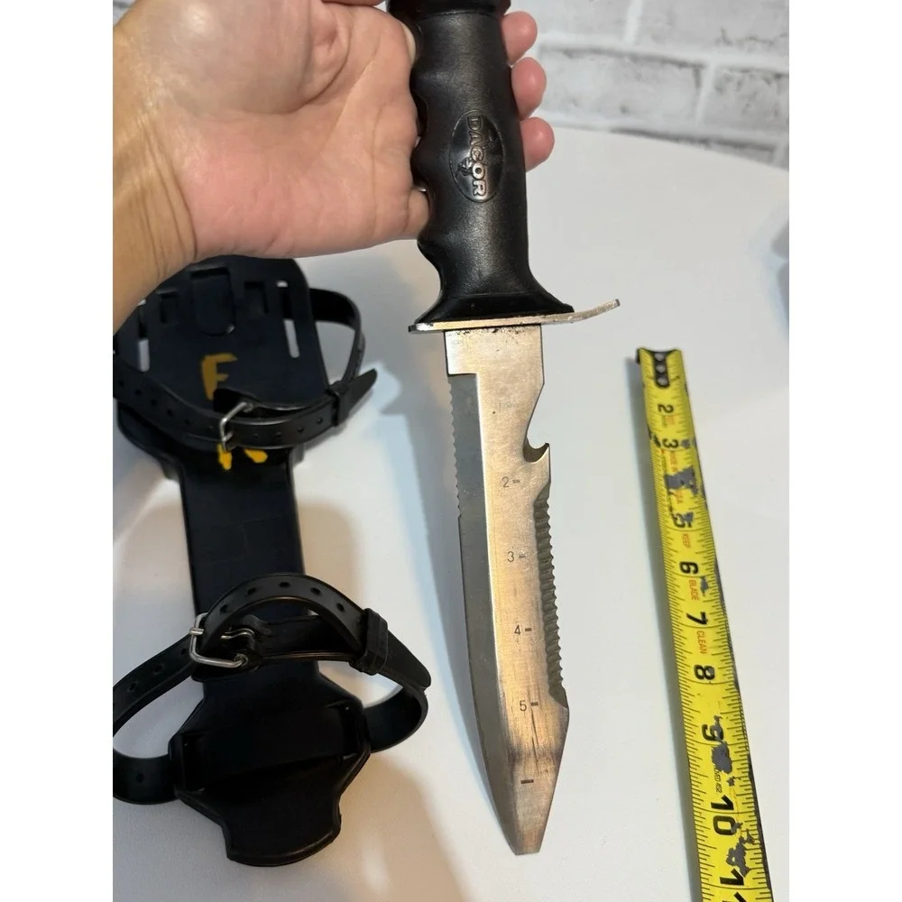 Vintage Dacor Blunt Tip Stainless Steel Scuba Diving Knife w/ Sheath